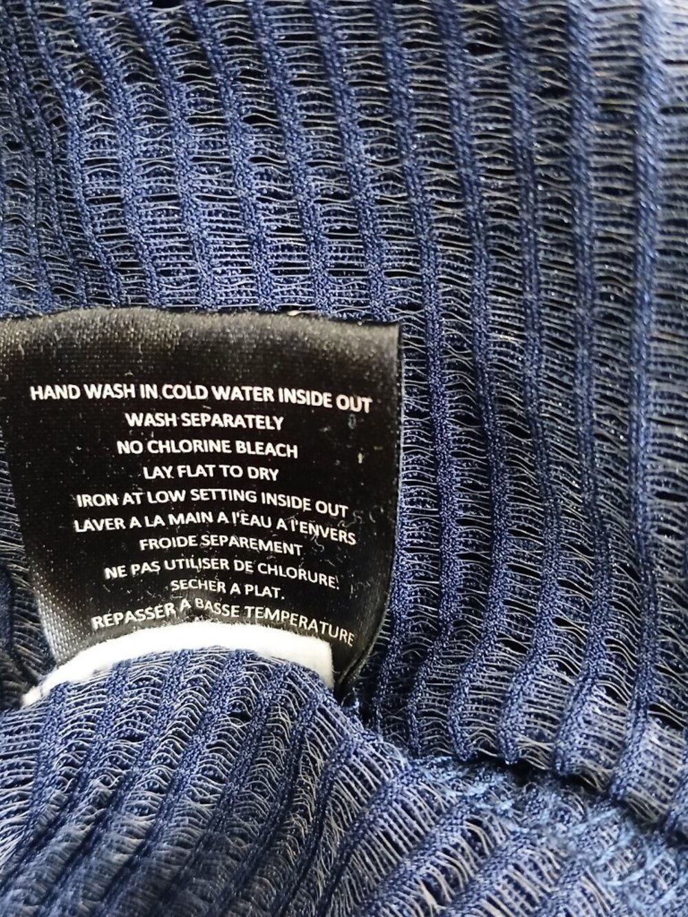 Trendsetter Navy Blue Textured Tunic Swim Top XL Stretch 3/4 Sleeve Keyhole Neck - Picture 8 of 10